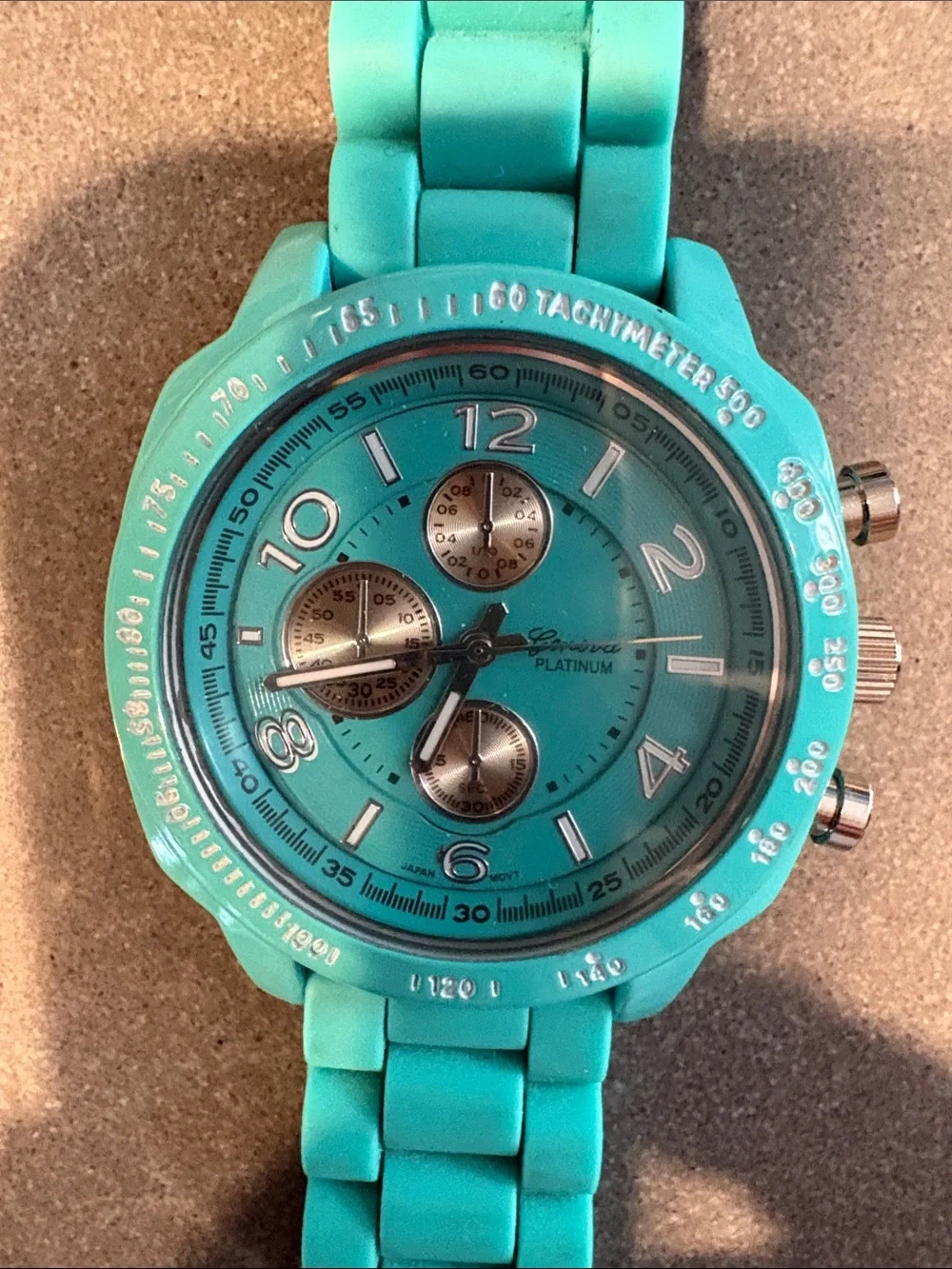 Geneva Platinum Teal Silicone Chronograph Watch